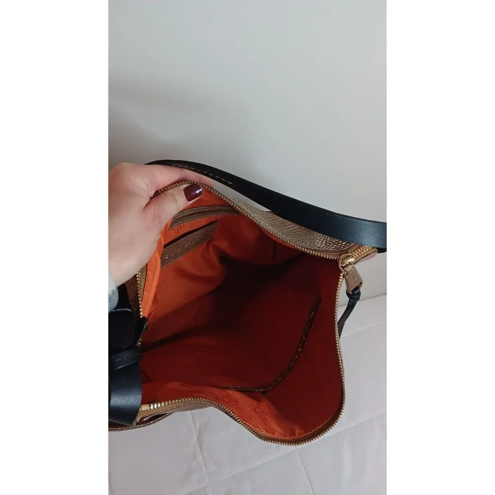 Cole Haan Vegan Leather Embossed Hobo Bag Gold / Black